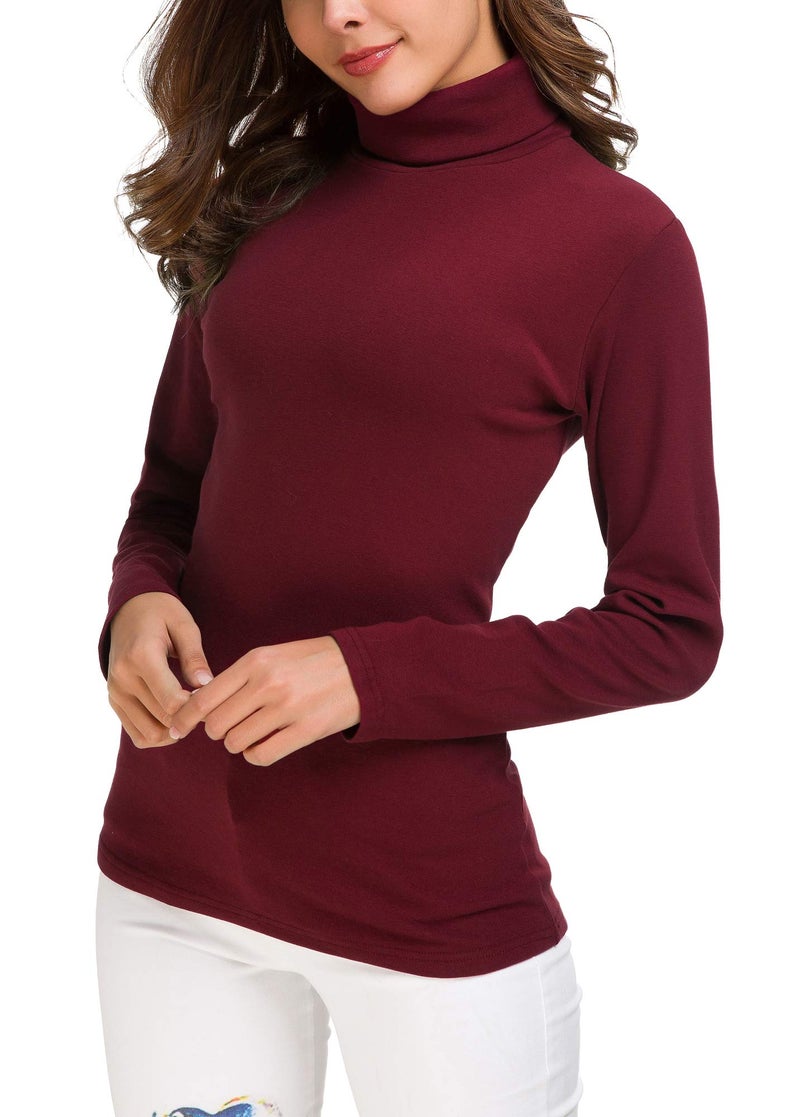 EXCHIC Women's Long Sleeve Turtleneck Sweater Slim Fitted Knitted Pullover Sweater Tops (Wine Red, X-Large) - Image 2